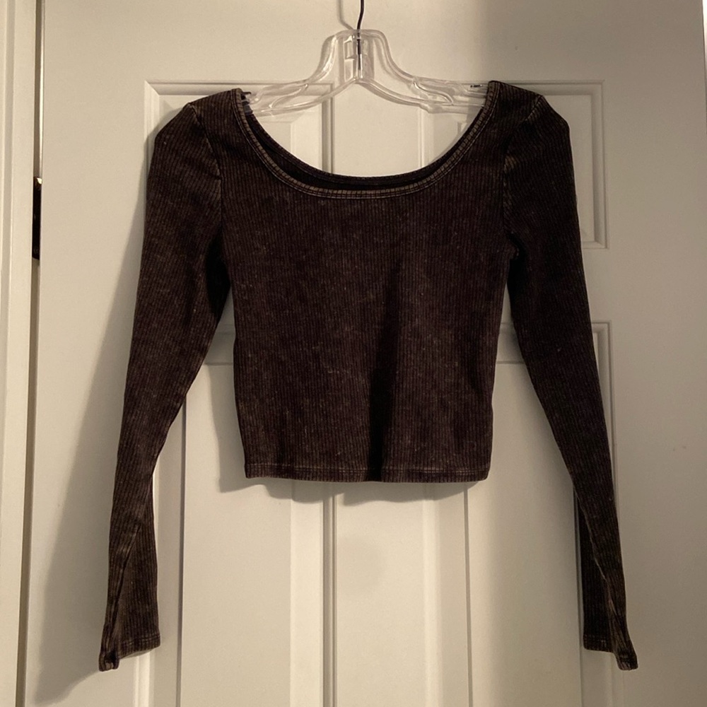 Wild Fable Gray Long Sleeve Ribbed Knit Crop Top